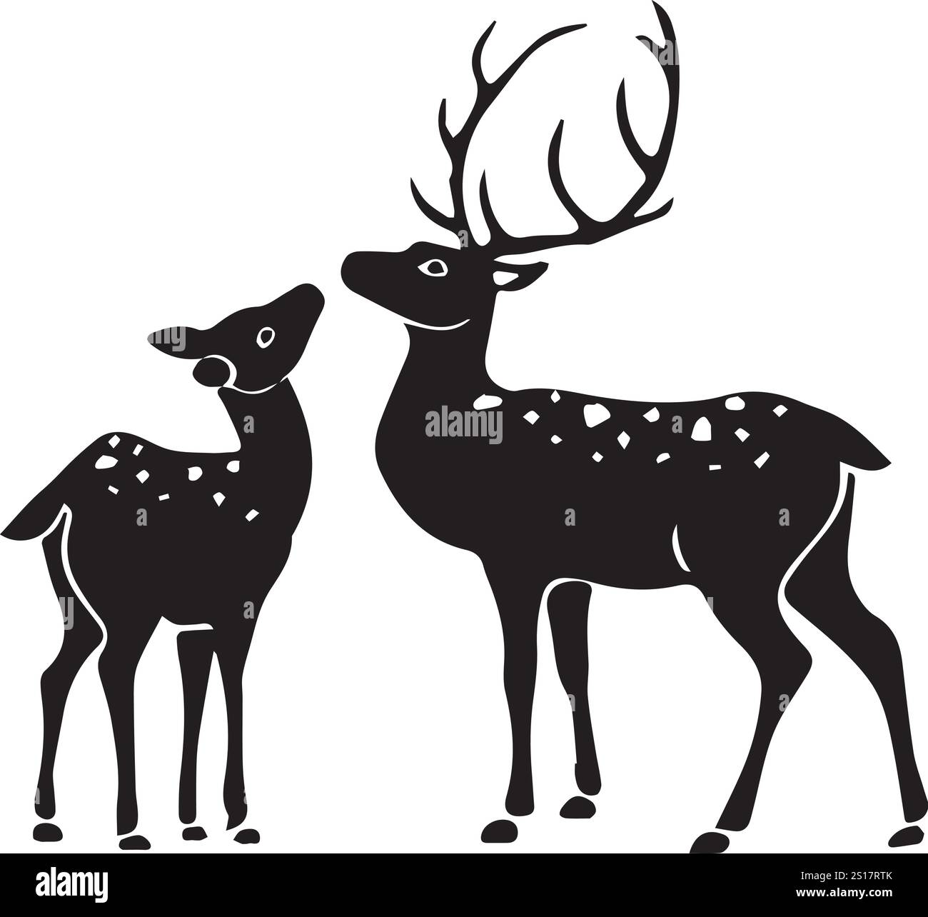 Eine Reihe von Hirsch-Silhouetten. Set von Silhouetten von Rentieren. Männliche und weibliche Hirsche isoliert auf weißem Hintergrund. Stock Vektor