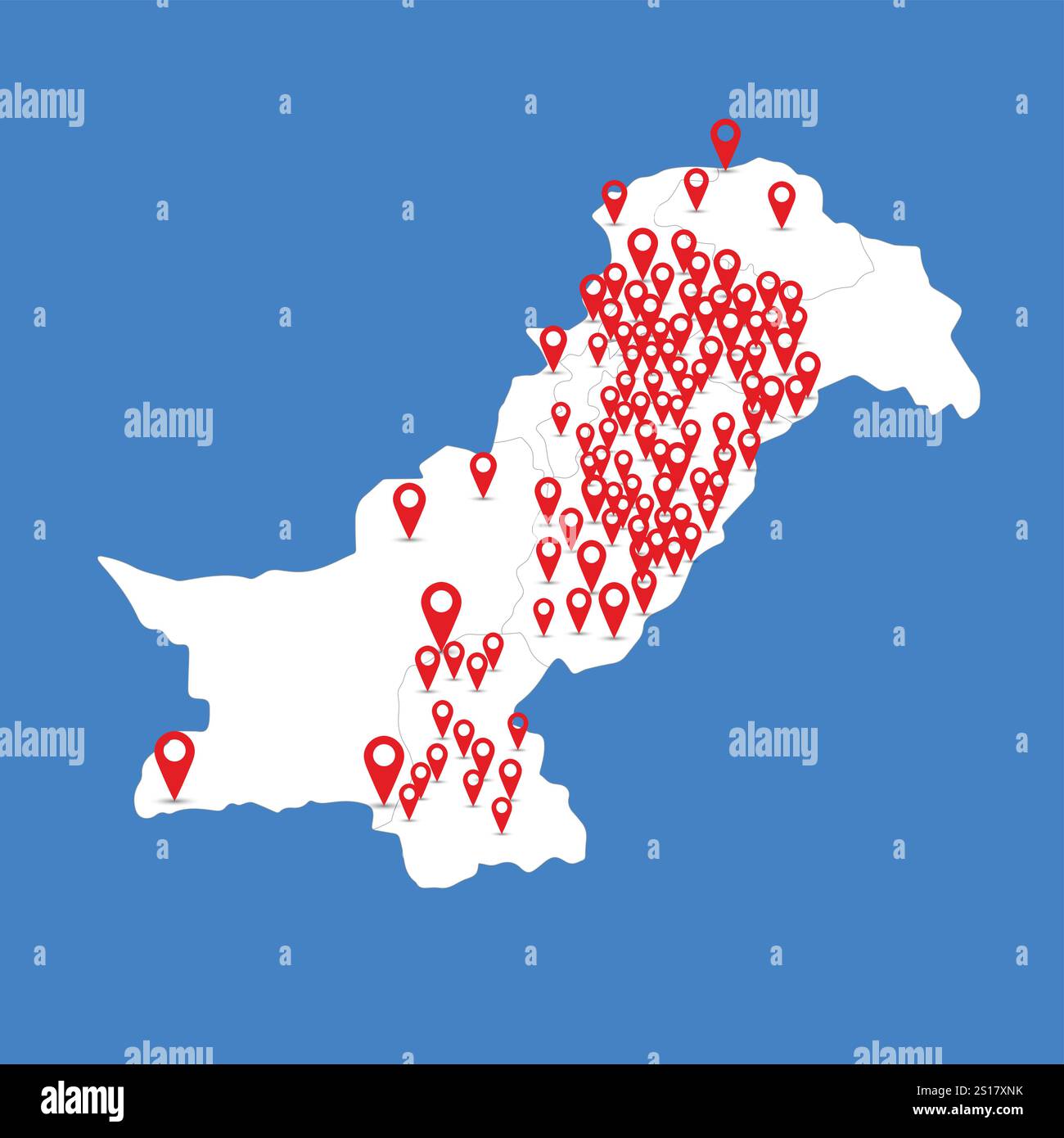 Pakistanische Karte, pakistanische 3D-Kartenabbildung mit Kartennadel auf isoliertem Hintergrund. Stock Vektor