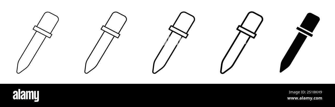 Setzen Sie 5 Tropfensymbole 1 ungeschäumter Vektor 1 Silhouette, kreatives Symbol eines Tropfensymbols, Pipette und Medizin Tropfensymbol Vektor Design Stock Vektor