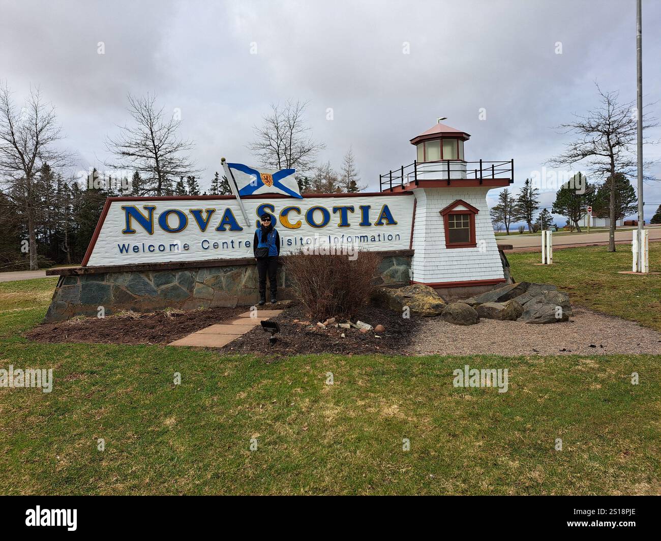 Willkommen im Schild für die Provinz Nova Scotia an der Grenze zwischen Nova Scotia und New Brunswick in Amherst, Nova Scotia, Kanada Stockfoto