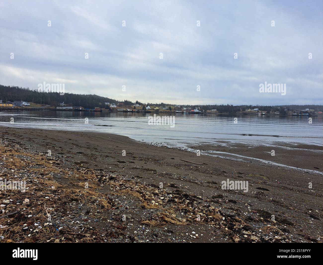 Häuser am Strand in Louisbourg, Nova Scotia, Kanada Stockfoto