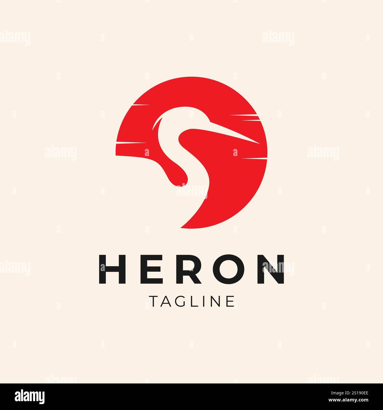 Heron Logo-Konzept Silhouette in einem kreisförmigen Sonnenuntergang Stock Vektor
