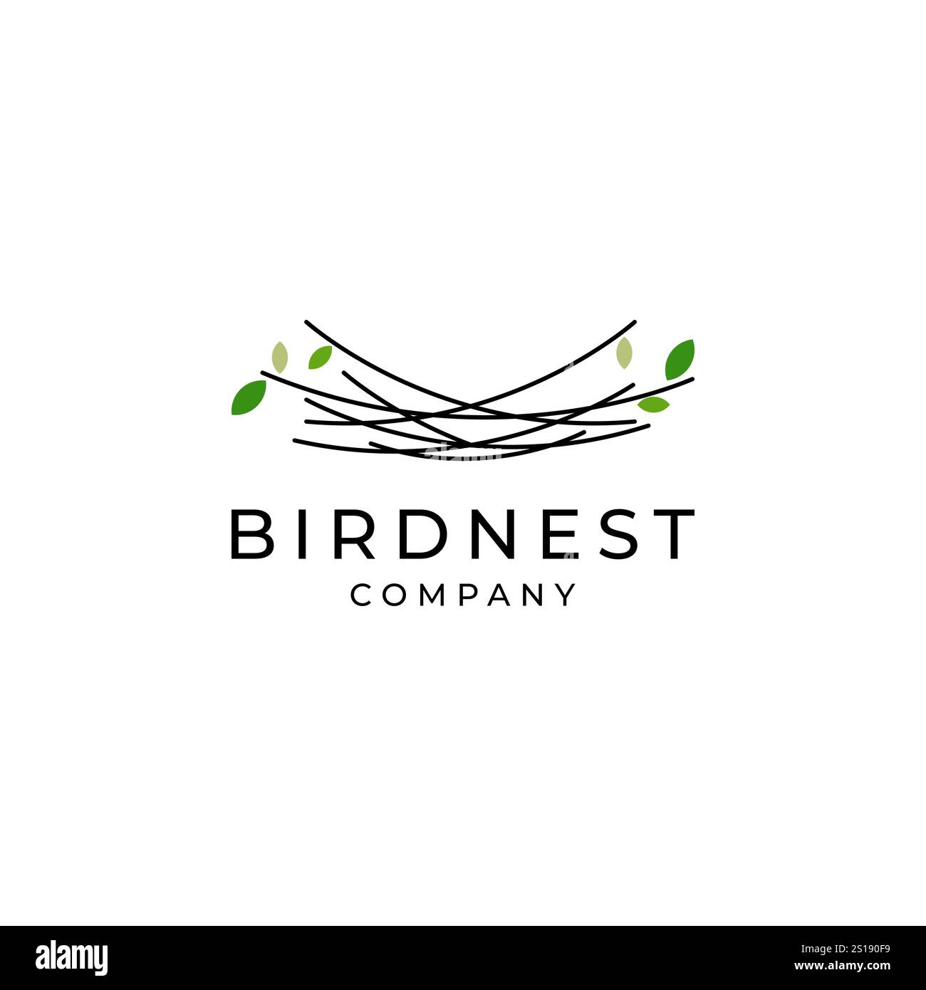 Einfache und minimale Vogelnest Symbol Logo Linie Illustration mit Blatt Symbol, Vogelhaus Symbol Logo Vektor Stock Vektor