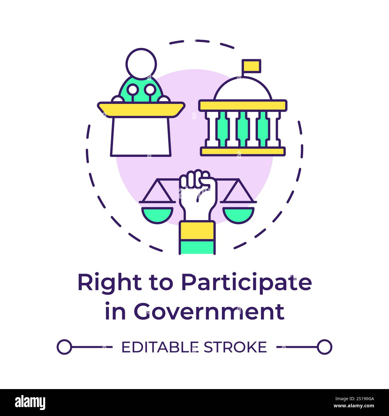 Teilnahme am rechten Multi-Color-Konzeptsymbol der Regierung Stock Vektor