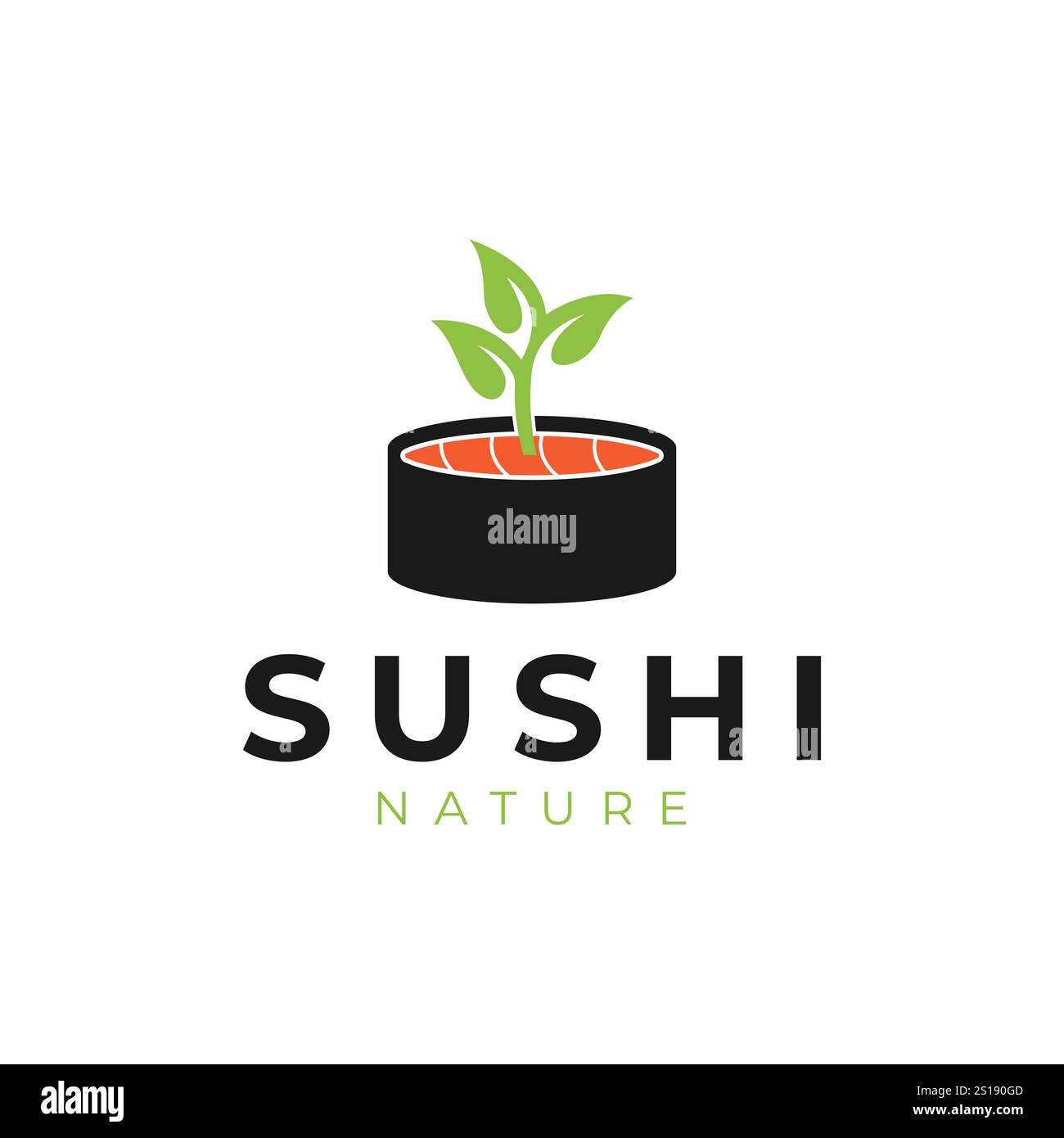Sushi-Blatt-Logo. Sushi-Kombination mit Blattlogo-Design-Vektor Stock Vektor