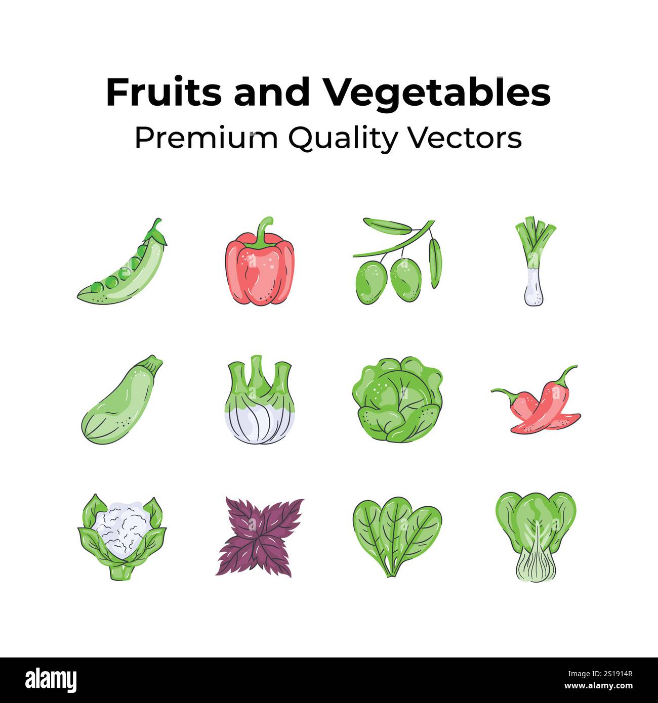 Packung mit Obst- und Gemüsevektoren in modernem Design Stock Vektor