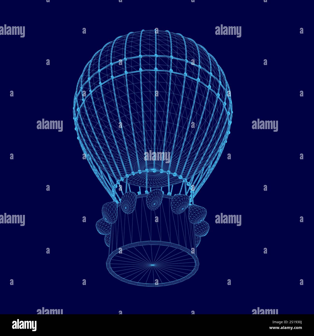 Computergeneriertes Bild eines Heißluftballons mit blauem Design. Der Ballon schwebt in der Luft, und das Bild hat ein cooles, futuristisches Gefühl Stock Vektor