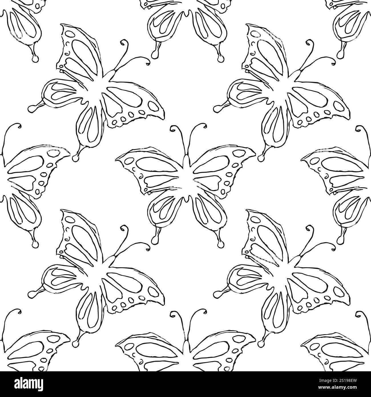 Nahtloses Schmetterlingsmuster. Gezeichneter Schmetterlingshintergrund Stockfoto