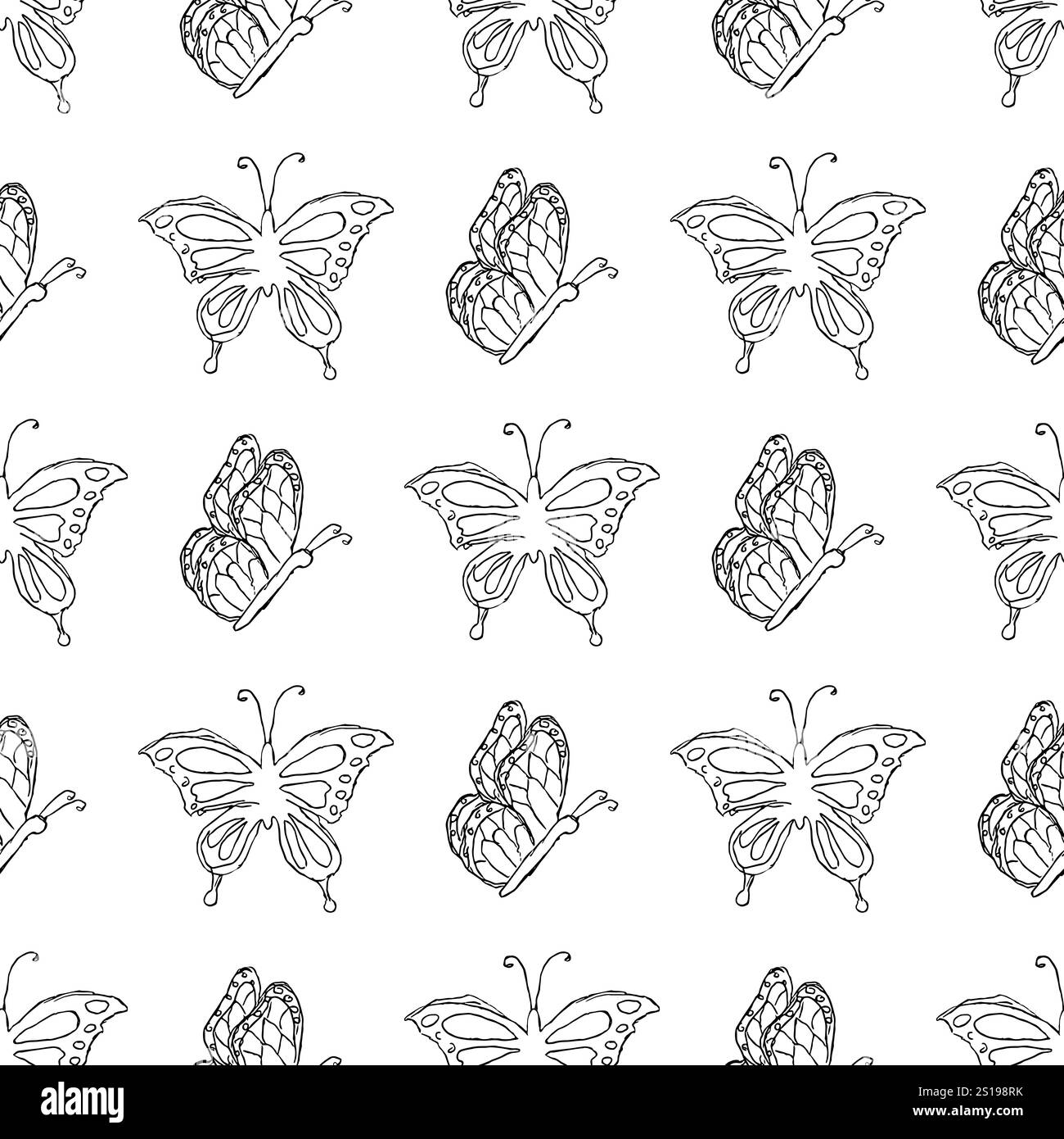 Nahtloses Schmetterlingsmuster. Gezeichneter Schmetterlingshintergrund Stockfoto