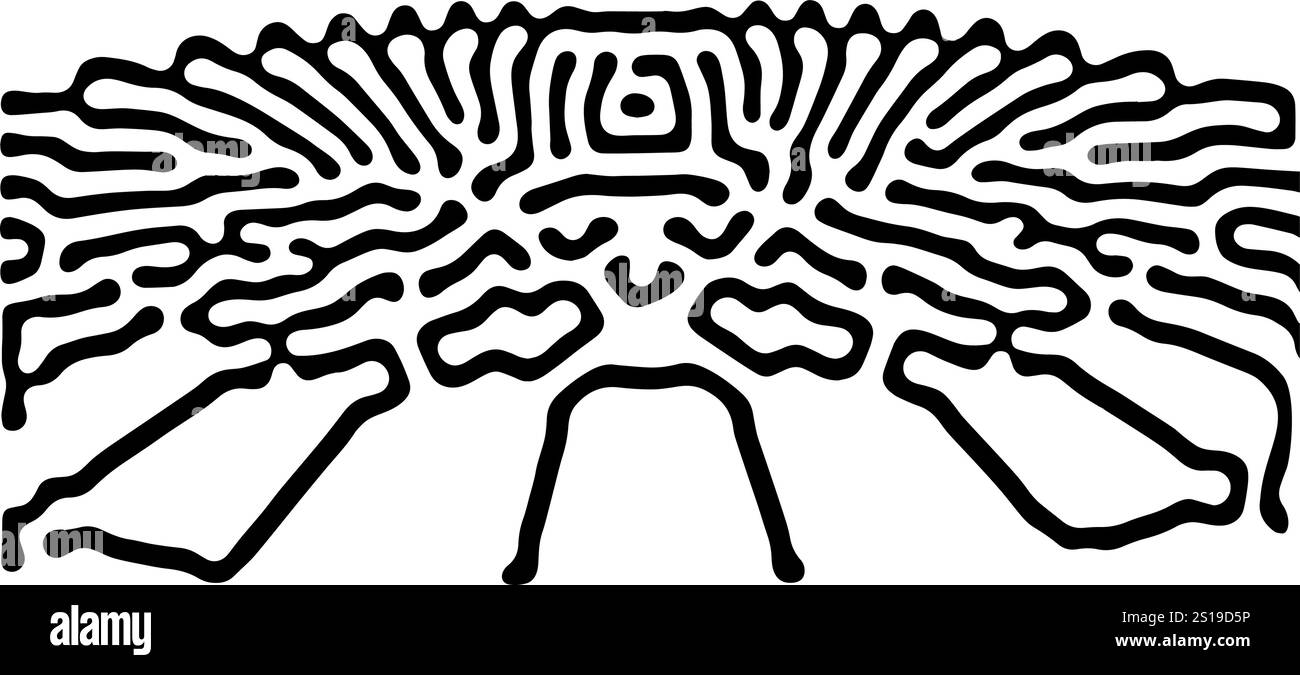 Abstraktes Schwarz-weiß-Muster mit fließenden Linien. Optische Täuschungsformen. OP-Art konzentrische Linien. Stock Vektor