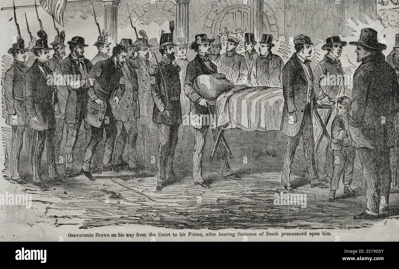 John Osawatomie Brown auf dem Weg vom Gericht zu seinem Gefängnis, nachdem er die Todesstrafe verhängt hatte Stockfoto