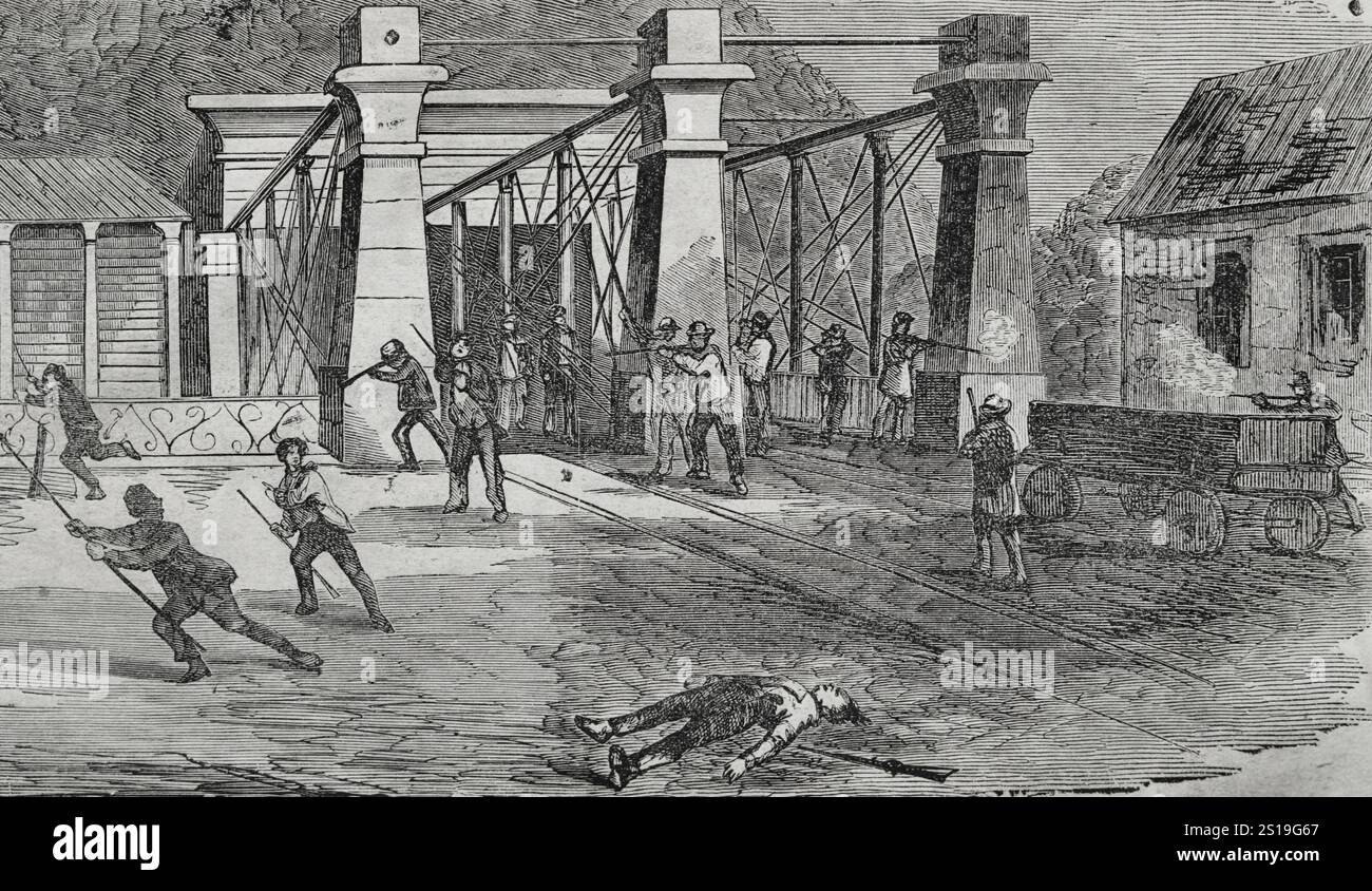 Angriff auf die Aufständischen auf der Brücke durch die Railroad Men während des John Browns RAID 1859 Stockfoto