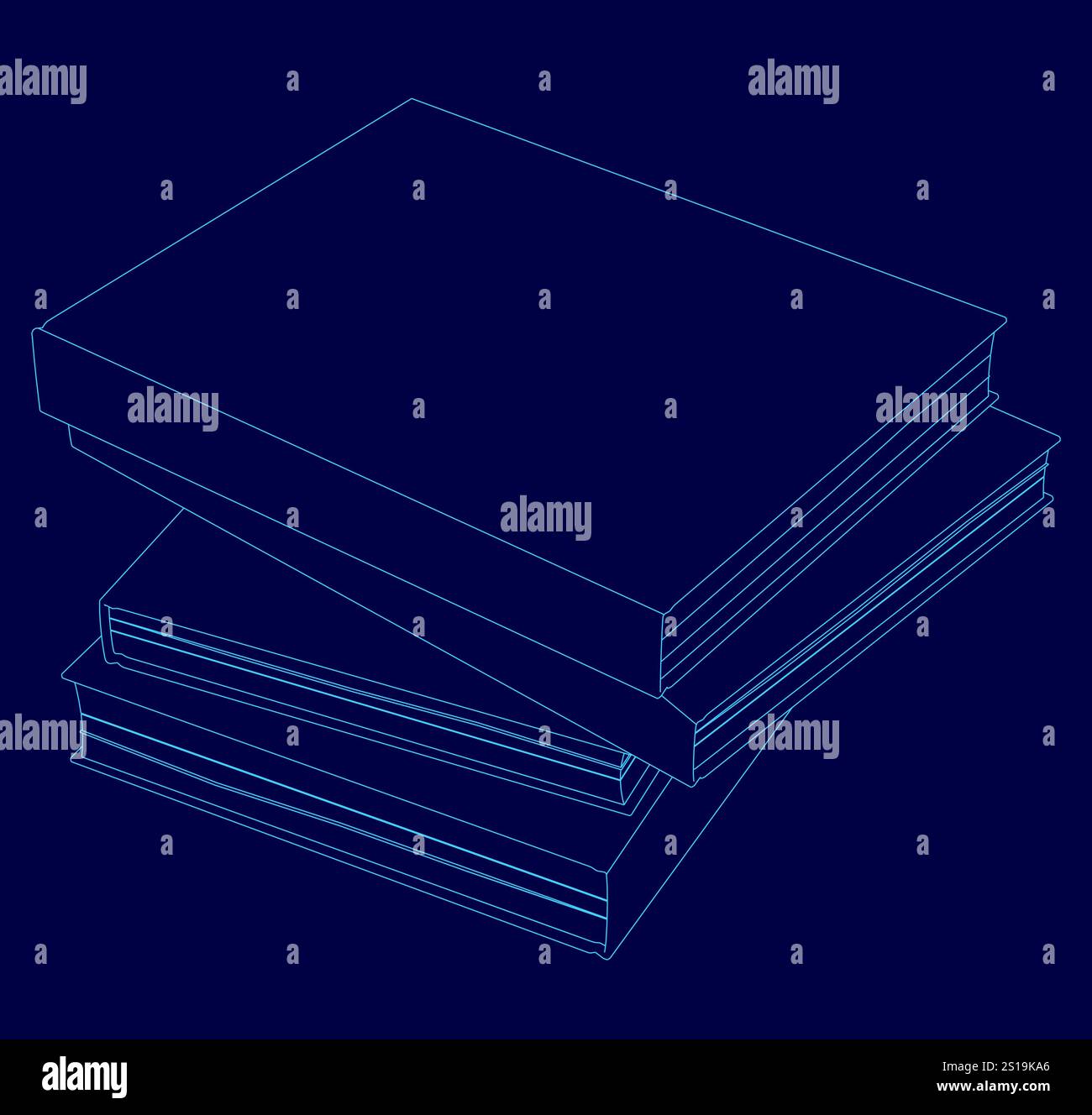 Stapel Bücher mit blauem Hintergrund. Die Bücher sind übereinander gestapelt. Konzept von Organisation und Ordnung, da die Bücher ordentlich angeordnet sind Stock Vektor