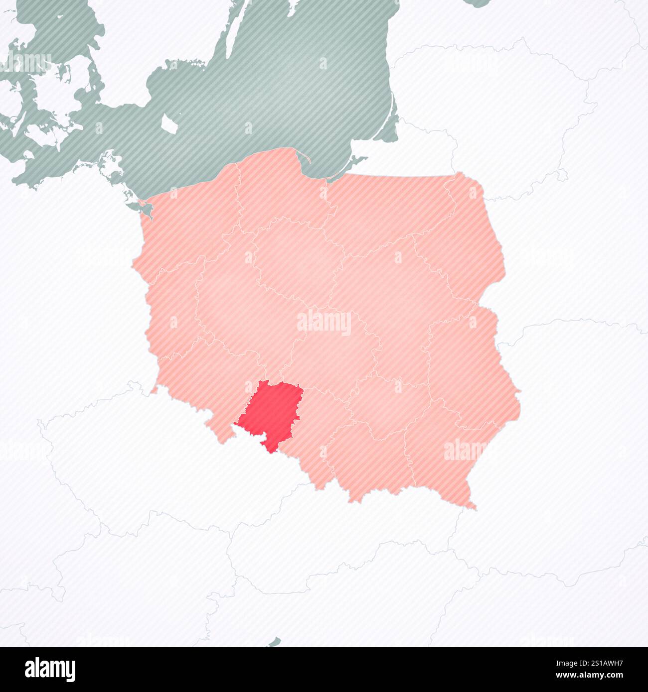 Opole auf der Karte von Polen mit weich gestreiftem Vintage-Hintergrund. Stockfoto