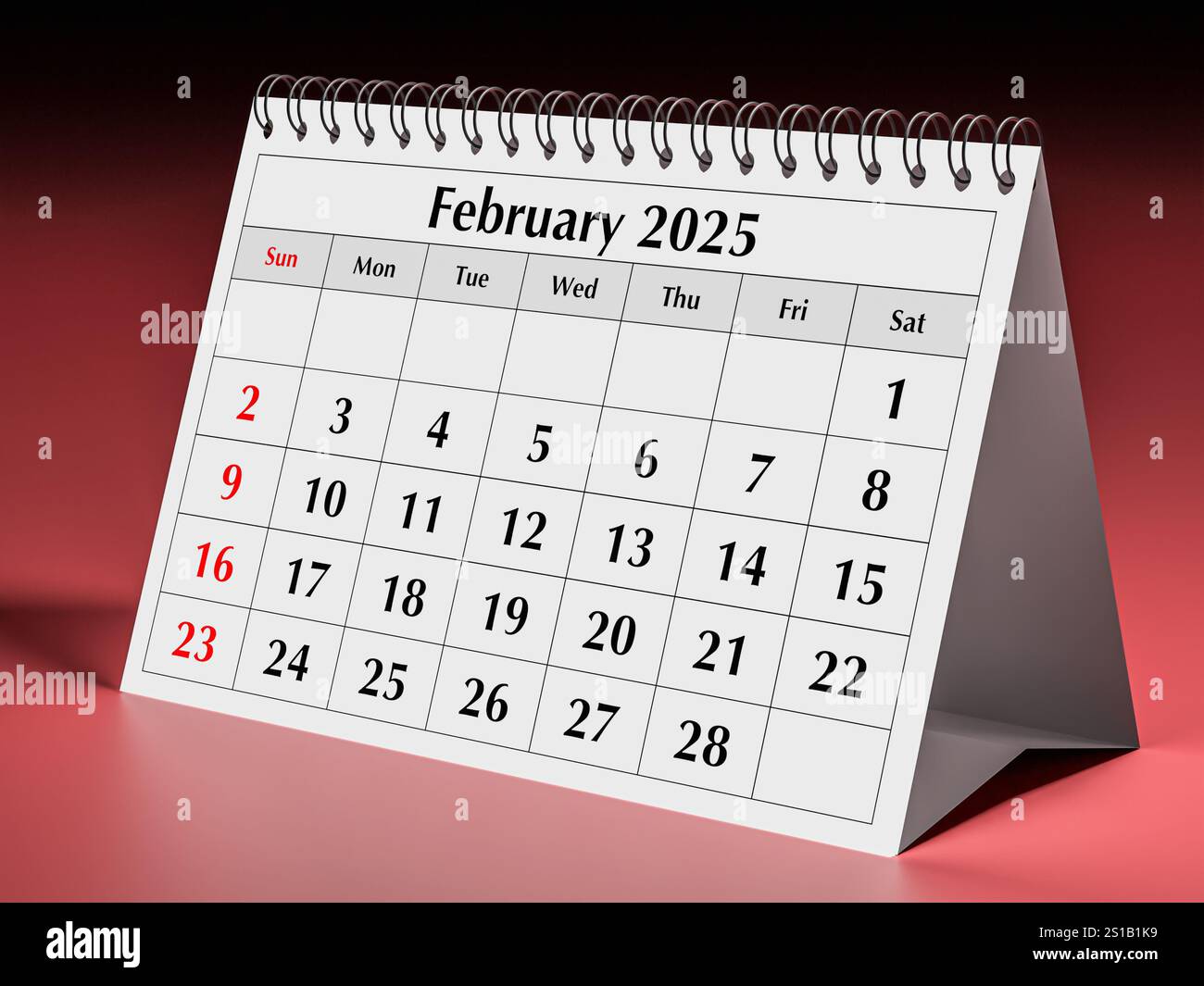 Februar 2025-Kalender. Eine Seite monatlicher Kalender für den Business Desk im Winter Stockfoto