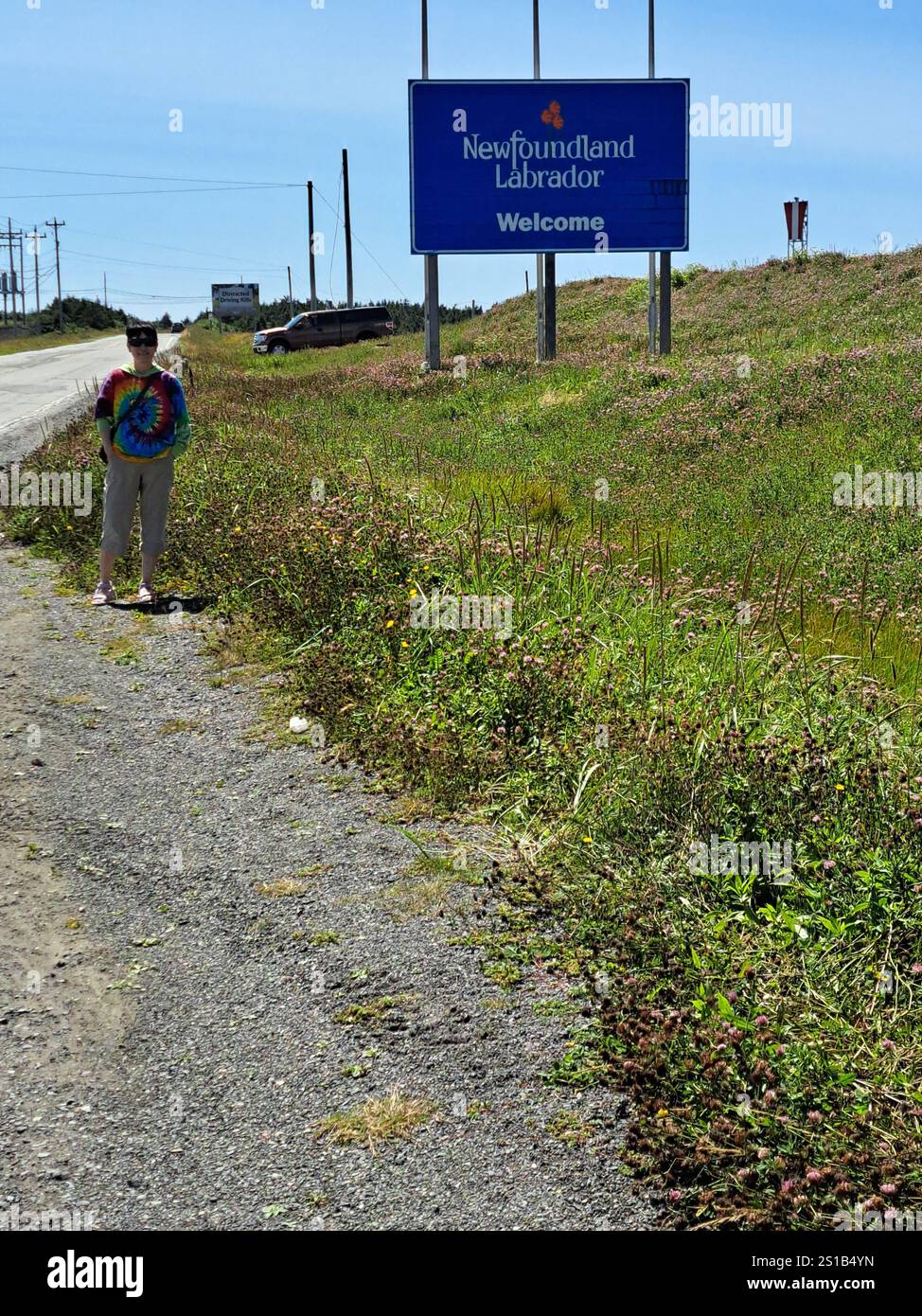 Willkommen in der Provinz Neufundland & Labrador auf NL 100 in Argentia, Placentia, Neufundland & Labrador, Kanada Stockfoto Willkommen in der Provinz Neufundland & Labrador auf NL 100 in Argentia, Placentia, Neufundland & Labrador, Kanada Stockfoto