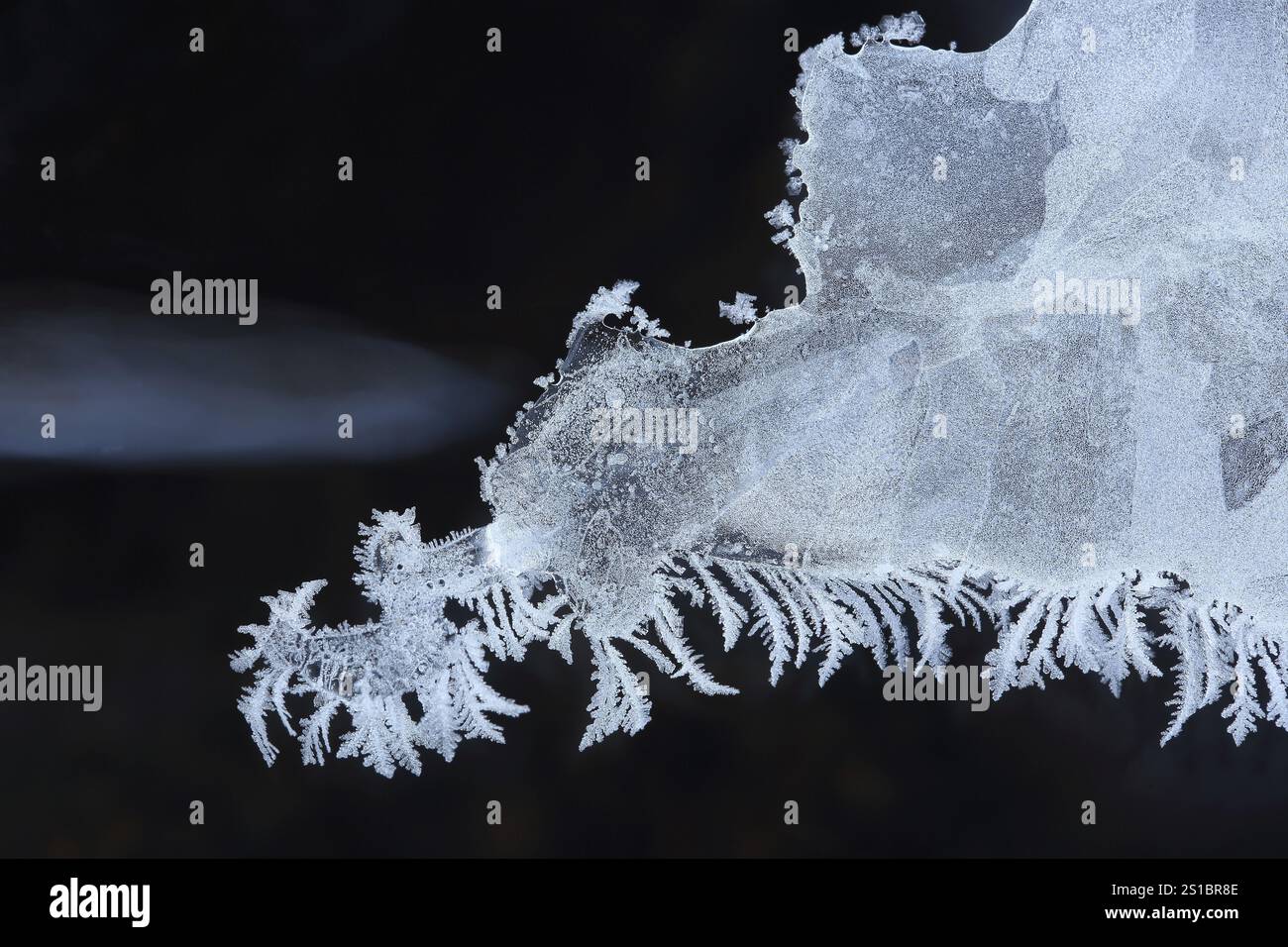 Eis auf einem gefrorenen Bach, Kristalle Stockfoto