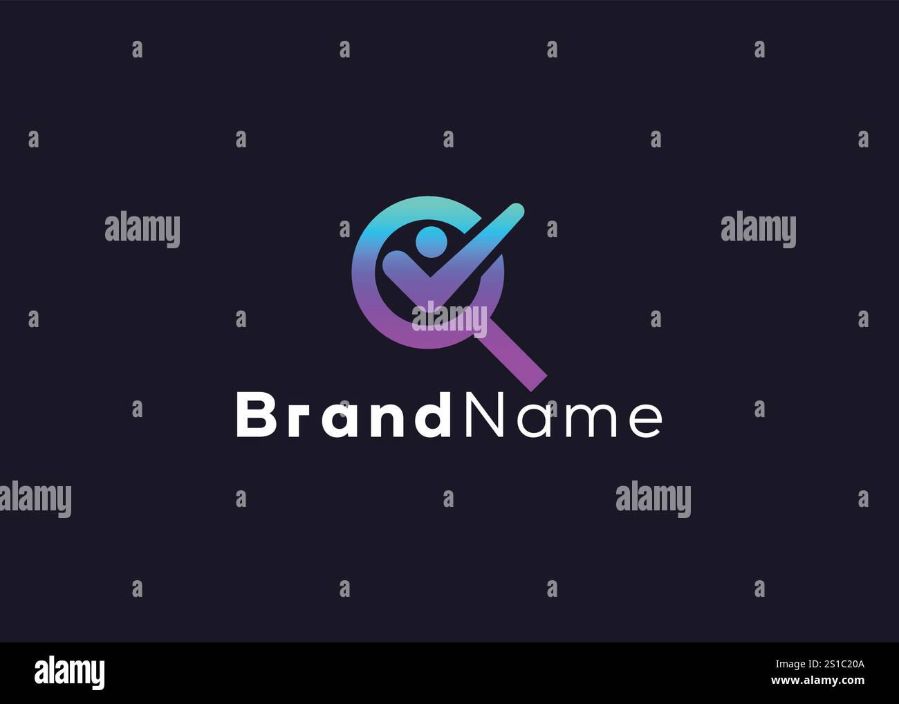 Minimalistisches Vergrößerungsglas mit Häkchen-Logo-Vorlage Stock Vektor