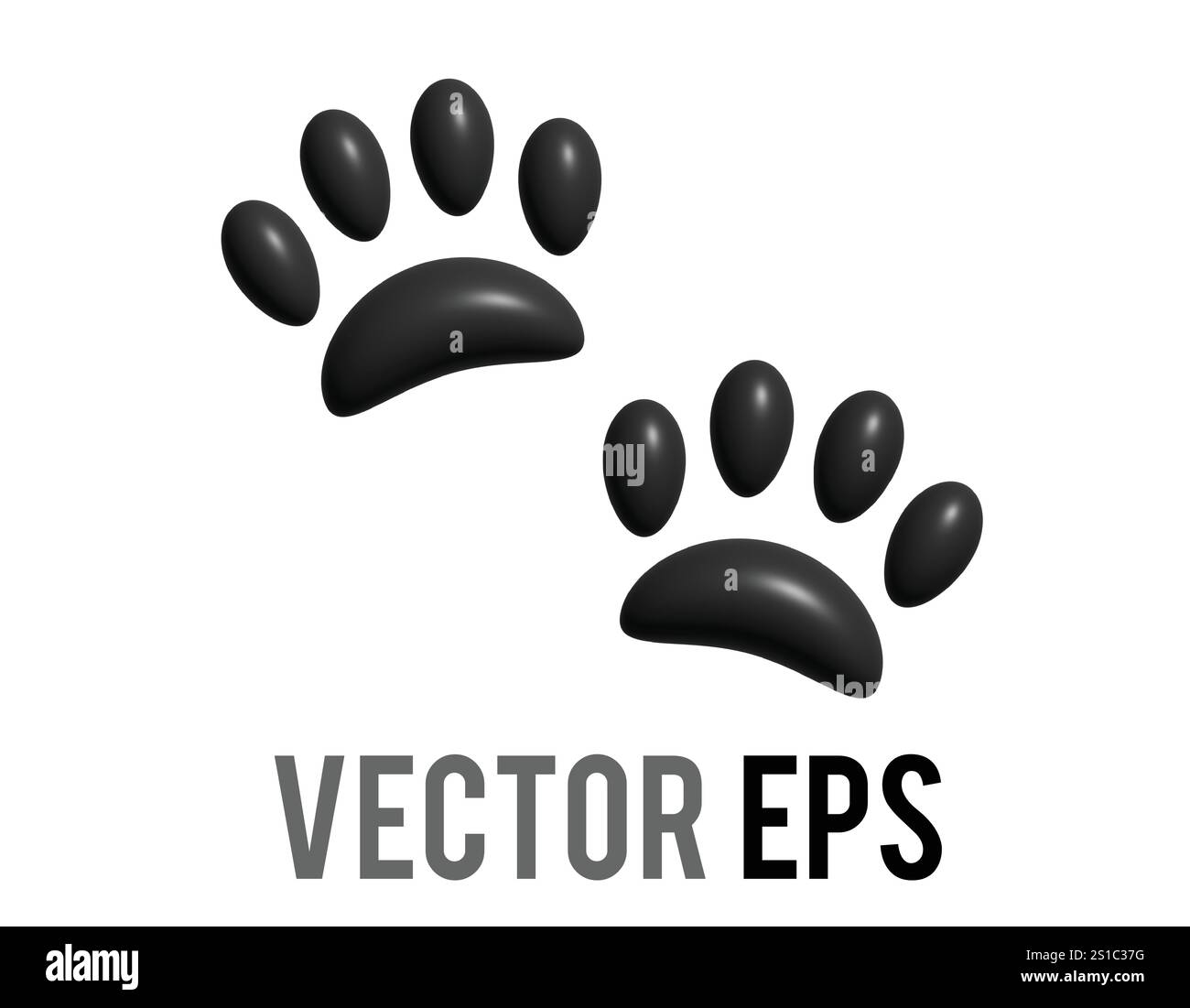 Das isolierte 3D-Paar dunkler Pfotendrucke mit vier Zehen und Polstern wird für verschiedene Inhalte zu Haustieren und Hunden verwendet Stock Vektor