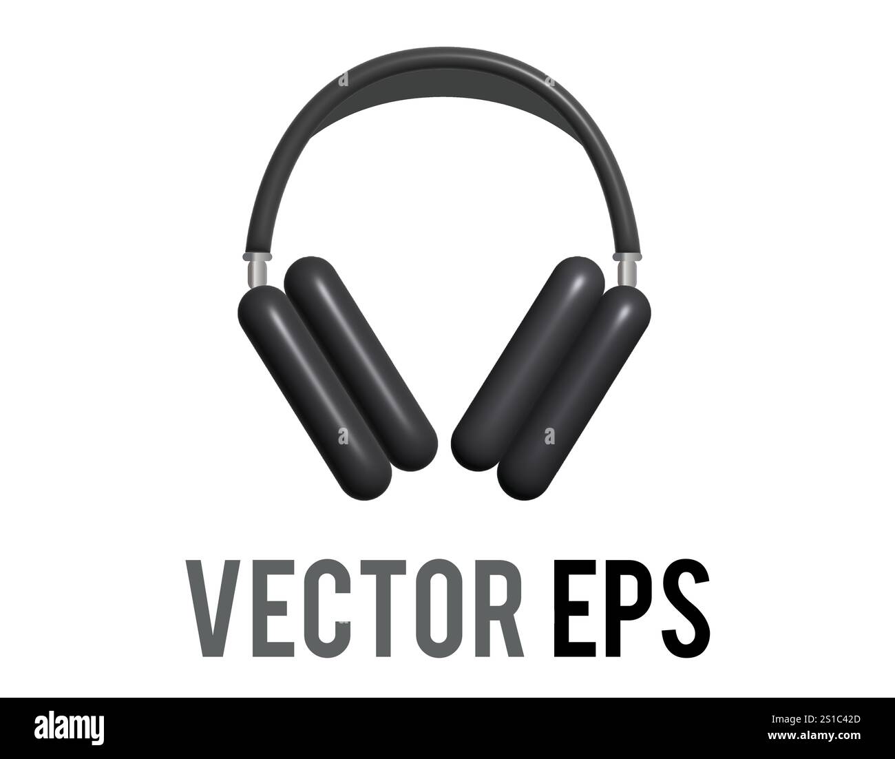 Das isolierte schwarze 3D-Kopfhörersymbol, mit dem Sie Musik oder andere Audioinhalte hören können Stock Vektor
