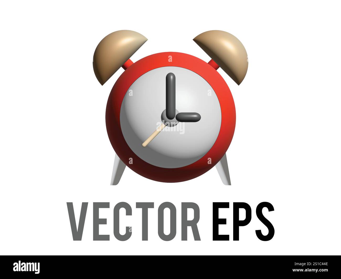 Das isolierte rote 3D-Uhrensymbol für bettseitigen Wecker mit zwei Glocken Stock Vektor