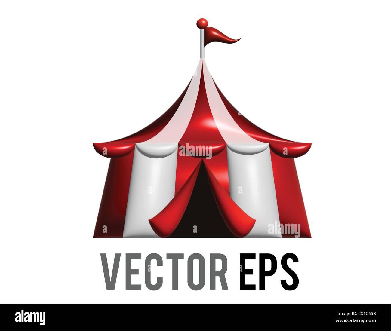 Das kreisförmige Zirkuszelt-Symbol in 3D mit einer Dreiecksfahne oben Stock Vektor