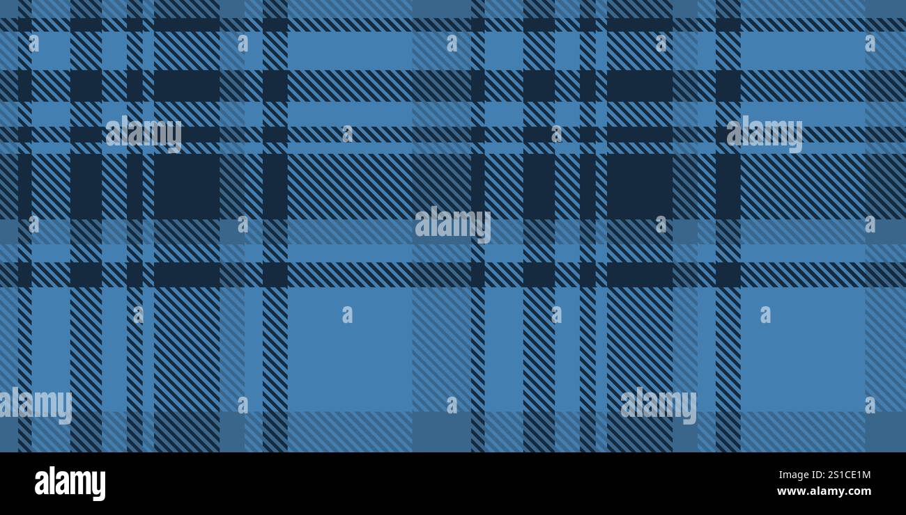 Nahtloses Karomuster in Blau und Marineblau mit schräg gestreiften Details. Geometrisches Textildesign für Hintergründe und Druck Stock Vektor