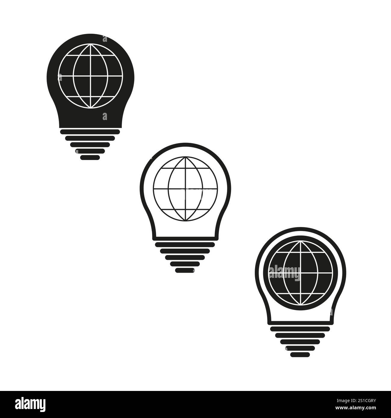Glühlampensymbol. Globe Earth Concept. Minimales Vektordesign. Schwarzweiße Abbildung. Stock Vektor