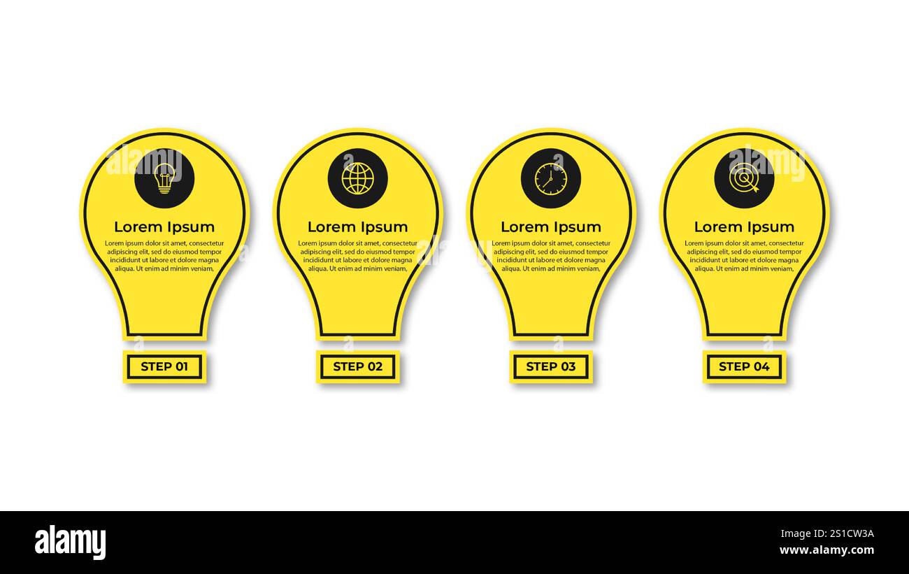 Infografik Vektorlampe. Vorlage für Wachstumsdiagramm, Diagramm, Präsentation, Diagramm. Business-Starterlampen-Konzept mit 4 Optionen Stock Vektor