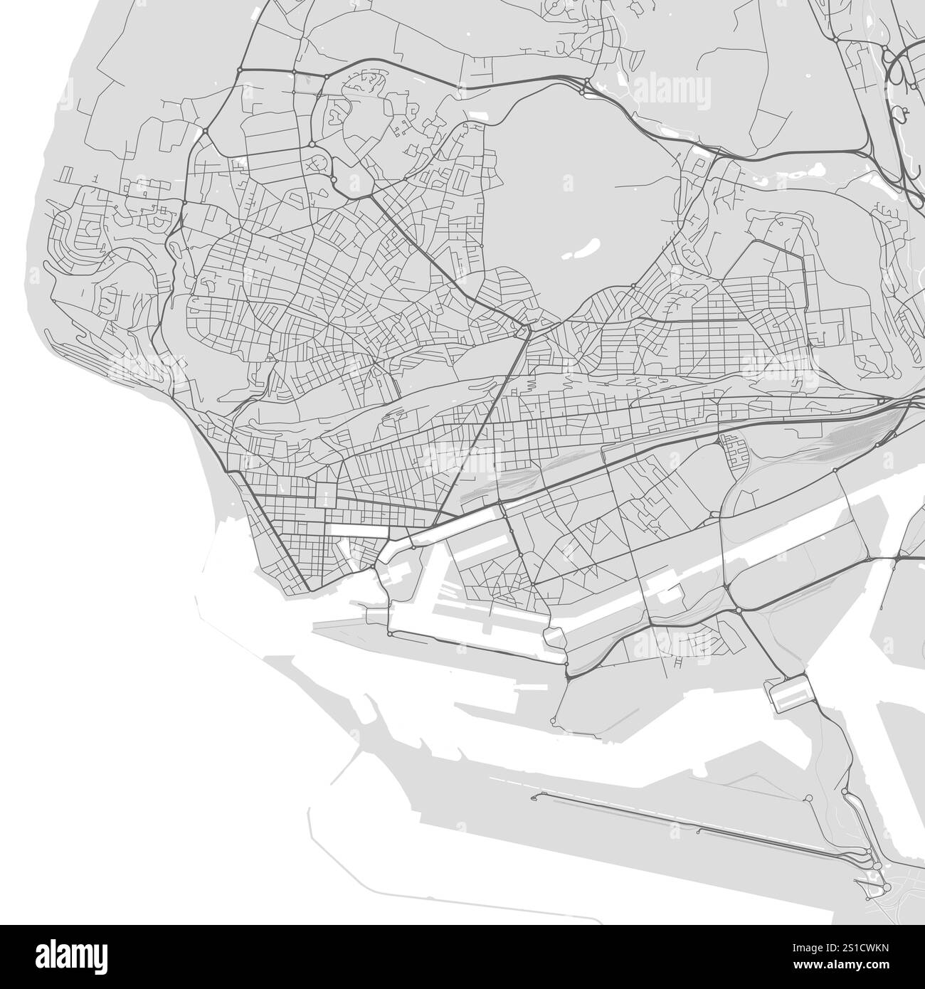 Grauskala Le Havre Karte, Frankreich. Vektor Stadtstraetmap, Gemeindegebiet. Stock Vektor