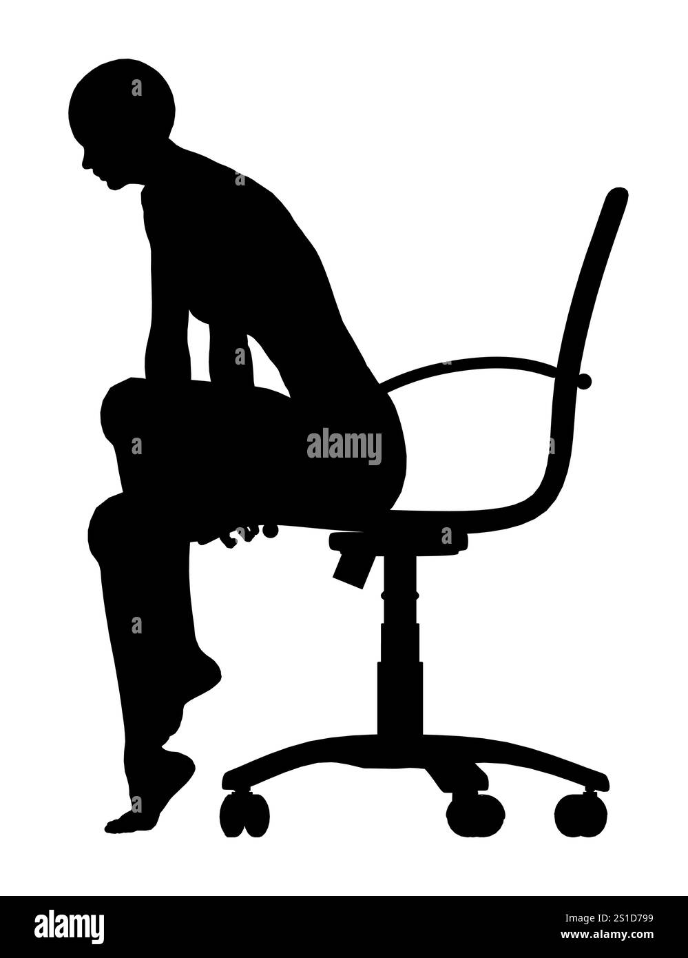 Die Frau sitzt auf einem Stuhl mit überkreuzten Beinen. Sie befindet sich in einer entspannten und bequemen Position Stock Vektor