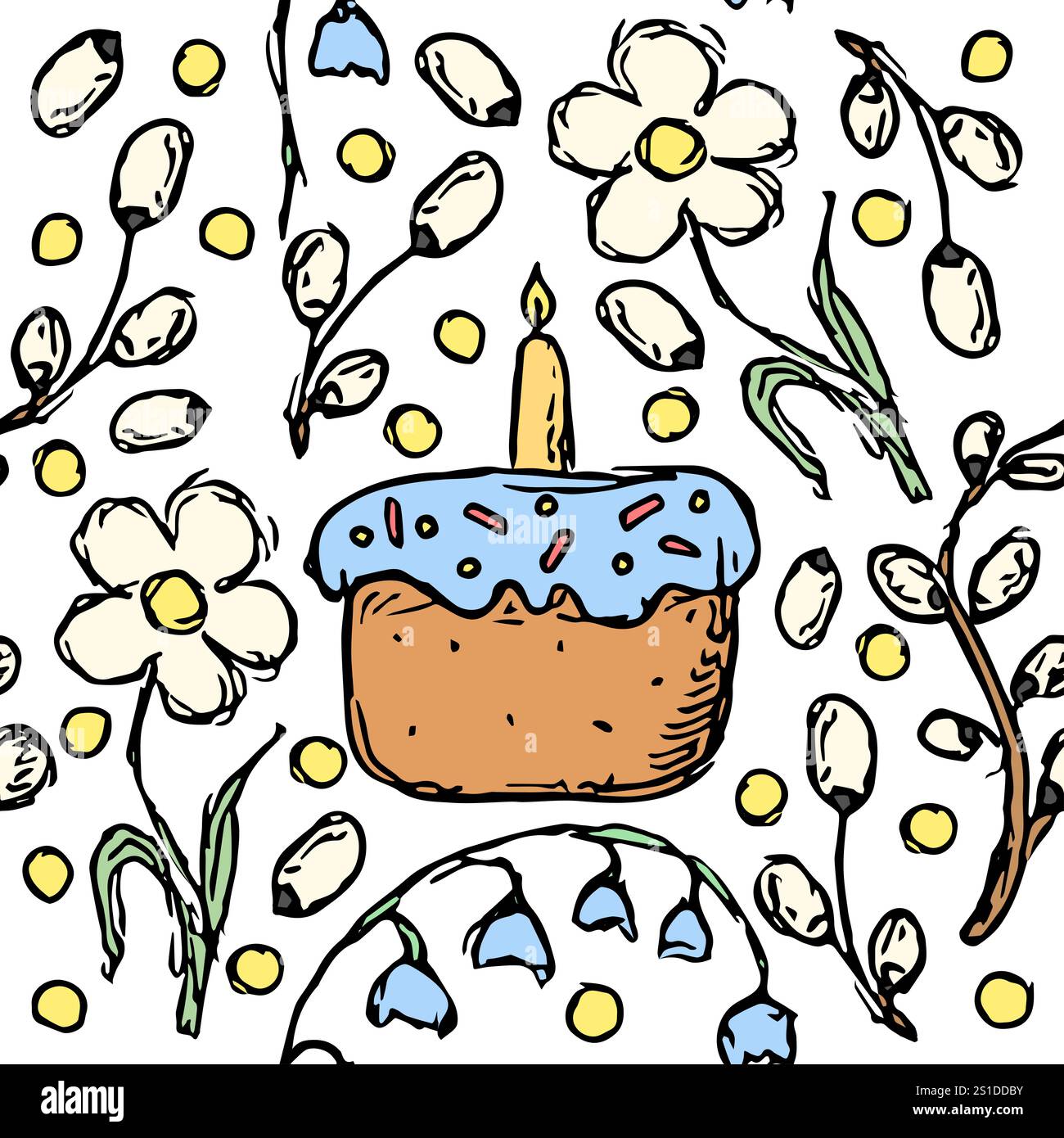 Nahtloses Ostermuster. Kritzelvektor ostern Hand gezeichneter Hintergrund Stockfoto