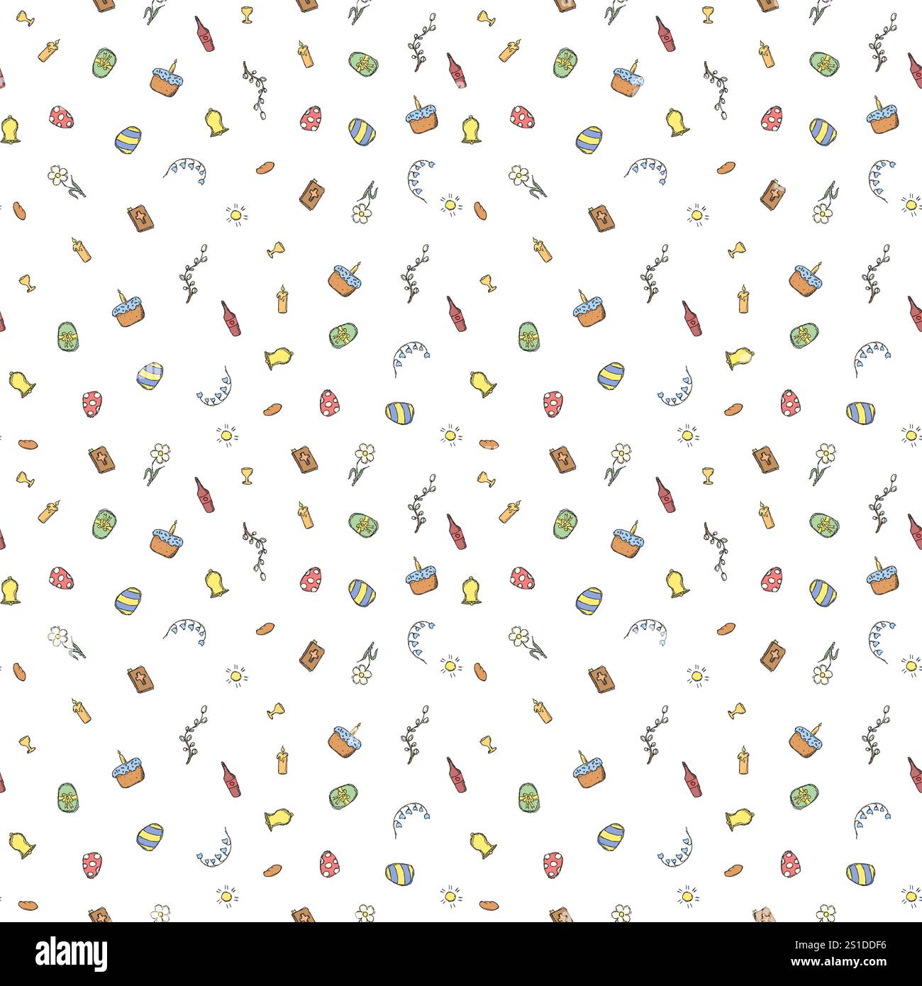 Nahtloses Ostermuster. Kritzelvektor ostern Hand gezeichneter Hintergrund Stockfoto