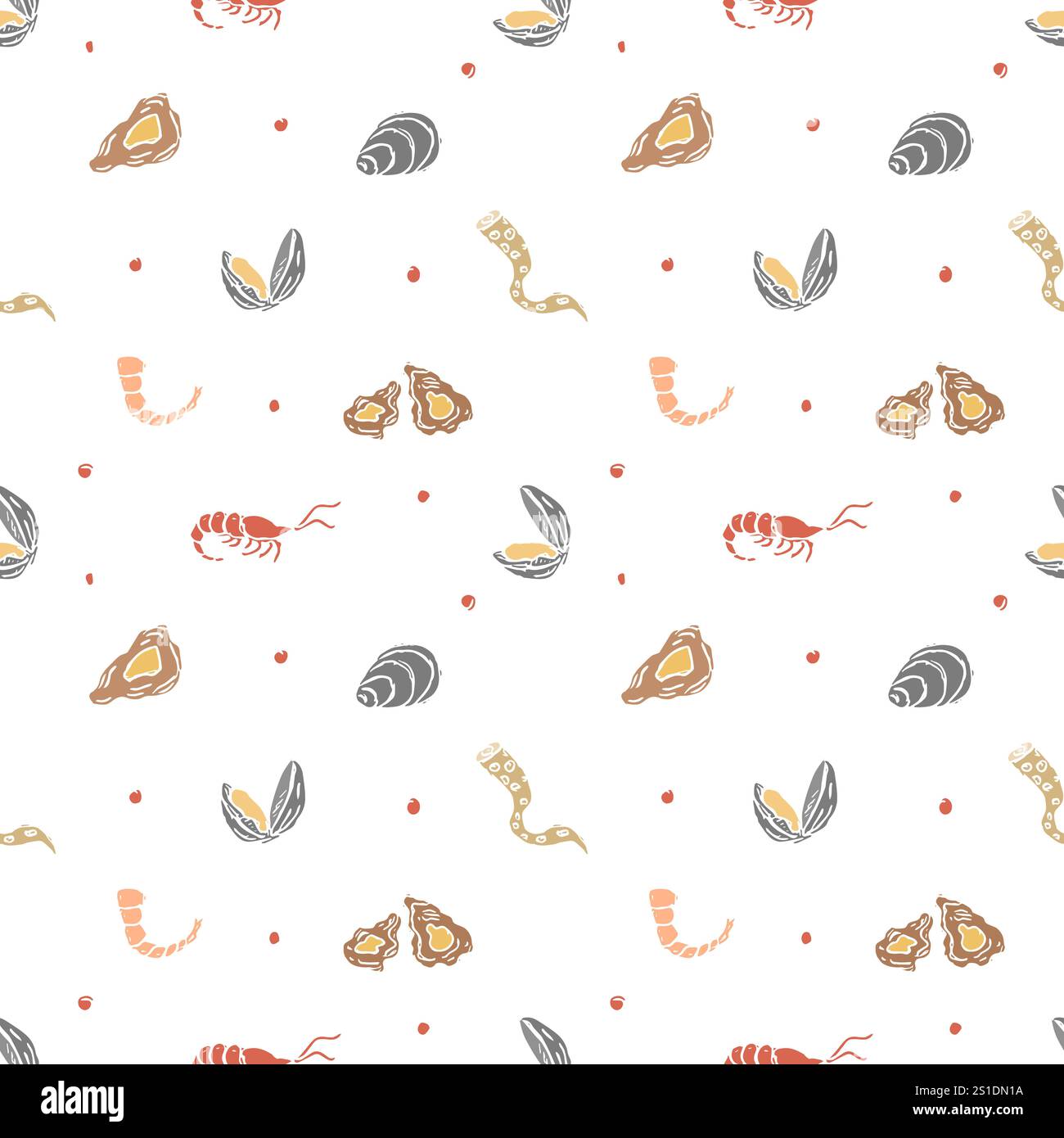Nahtloses Meeresfrüchte-Muster. Handgezeichneter Meeresfrüchte-Hintergrund Stockfoto