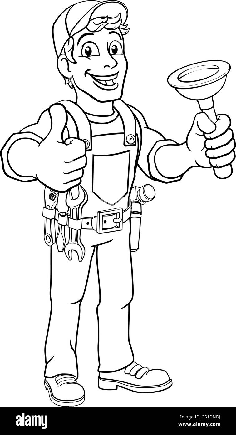 Klempner Cartoon Sanitär ablassen Kolben Heimwerker Stock Vektor