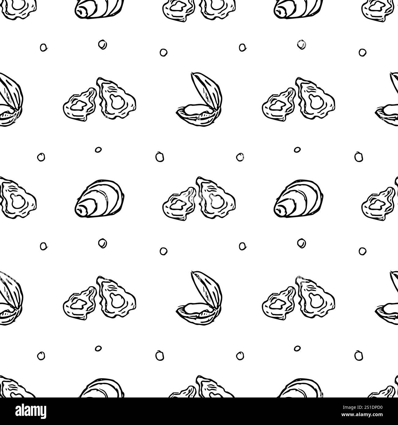 Nahtloses Meeresfrüchte-Muster. Handgezeichneter Meeresfrüchte-Hintergrund Stockfoto