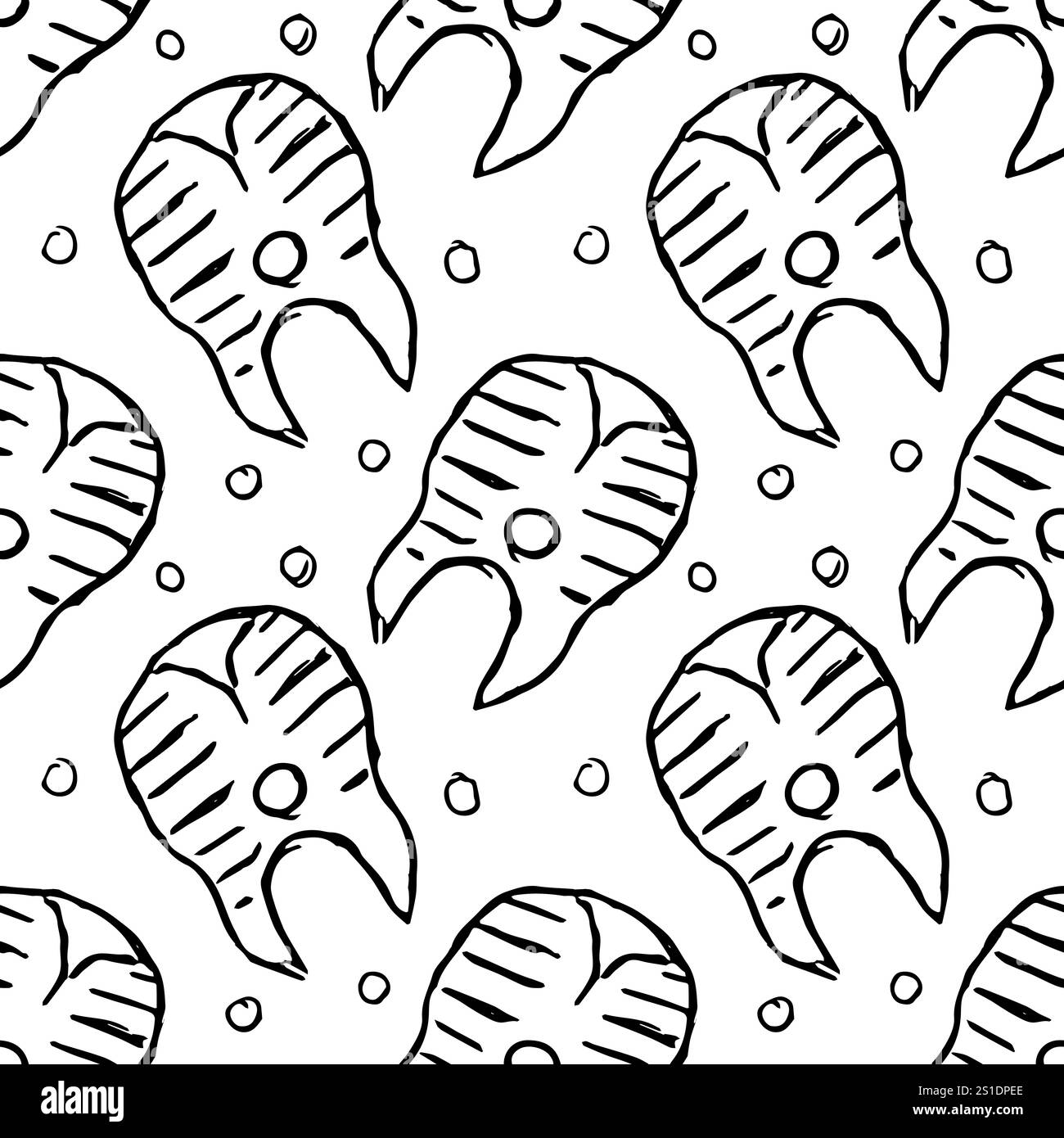 Nahtloses Meeresfrüchte-Muster. Handgezeichneter Meeresfrüchte-Hintergrund Stockfoto