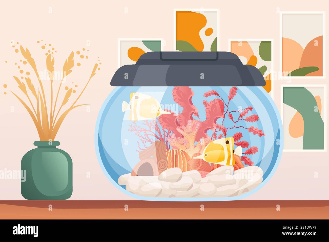 Vektor-Set von Unterwasserpflanzen. Lustige Illustrationen im Cartoon-Stil isolieren auf weiß Stock-Vektorgrafik
