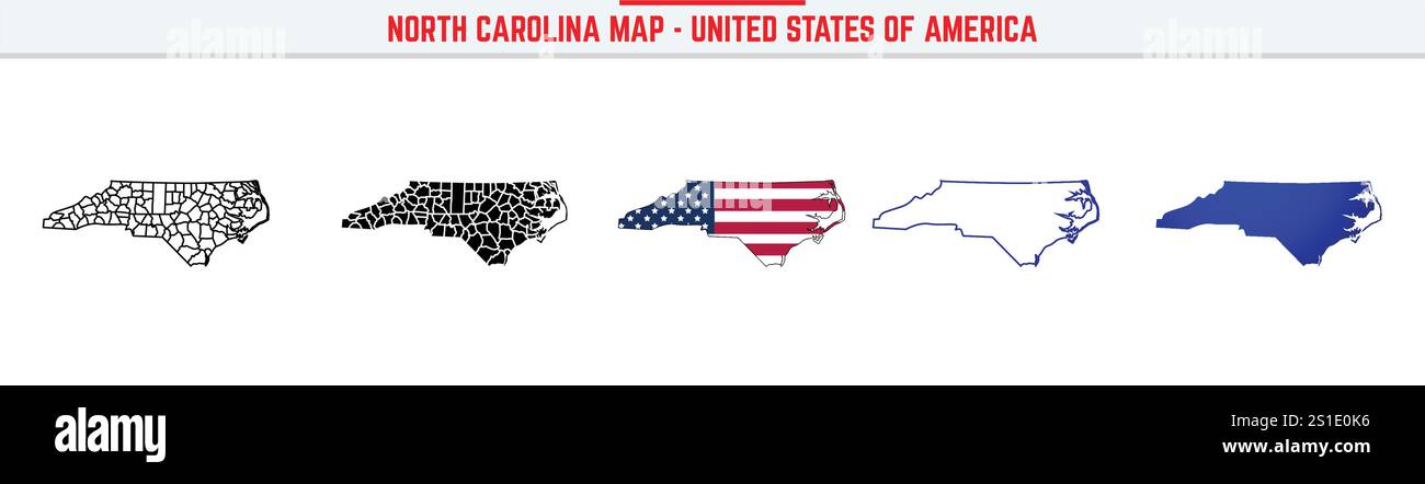 Symbol für North Carolina Karte mit bearbeitbarem Konturstrich. North Carolina USA State dünne Linie Symbol, North Carolina Karte Vektor Illustration, North Carolina, NC Stock Vektor