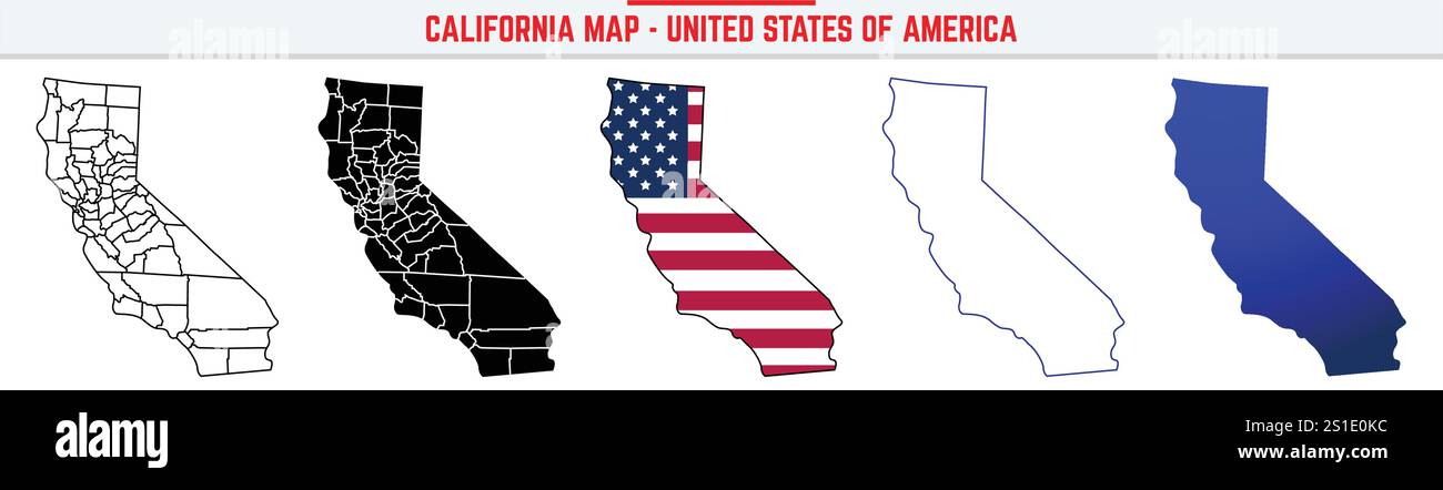 Kalifornien Karte mit bearbeitbarem Kontursymbol. Kalifornien USA dünne Linie Symbol, Kalifornien Karte Vektor Illustration, Kalifornien, Kalifornien, Kalifornien, Kalifornien Stock Vektor