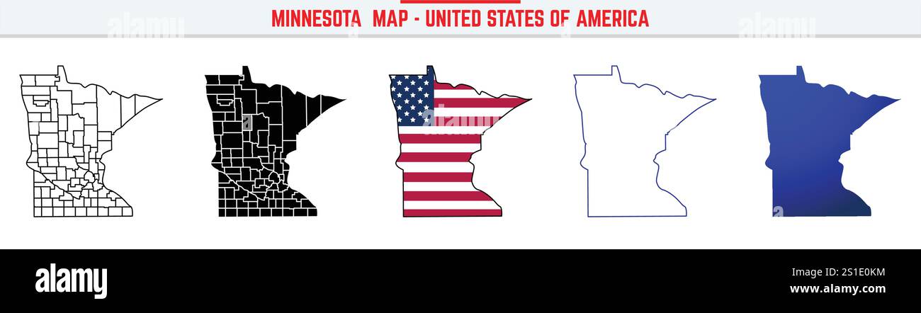 Minnesota-Karte mit bearbeitbarem Kontursymbol. Minnesota USA dünne Linie Symbol, Minnesota Karte Vektor Illustration, Minnesota, Minnesota, MN Stock Vektor