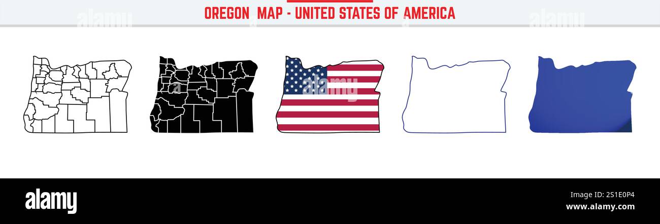 Oregon-Karte mit bearbeitbarem Kontursymbol. Oregon USA dünne Linien-Symbol, Oregon Kartenvektorillustration, Oregon ODER Silhouettenvektorkarte Stock Vektor
