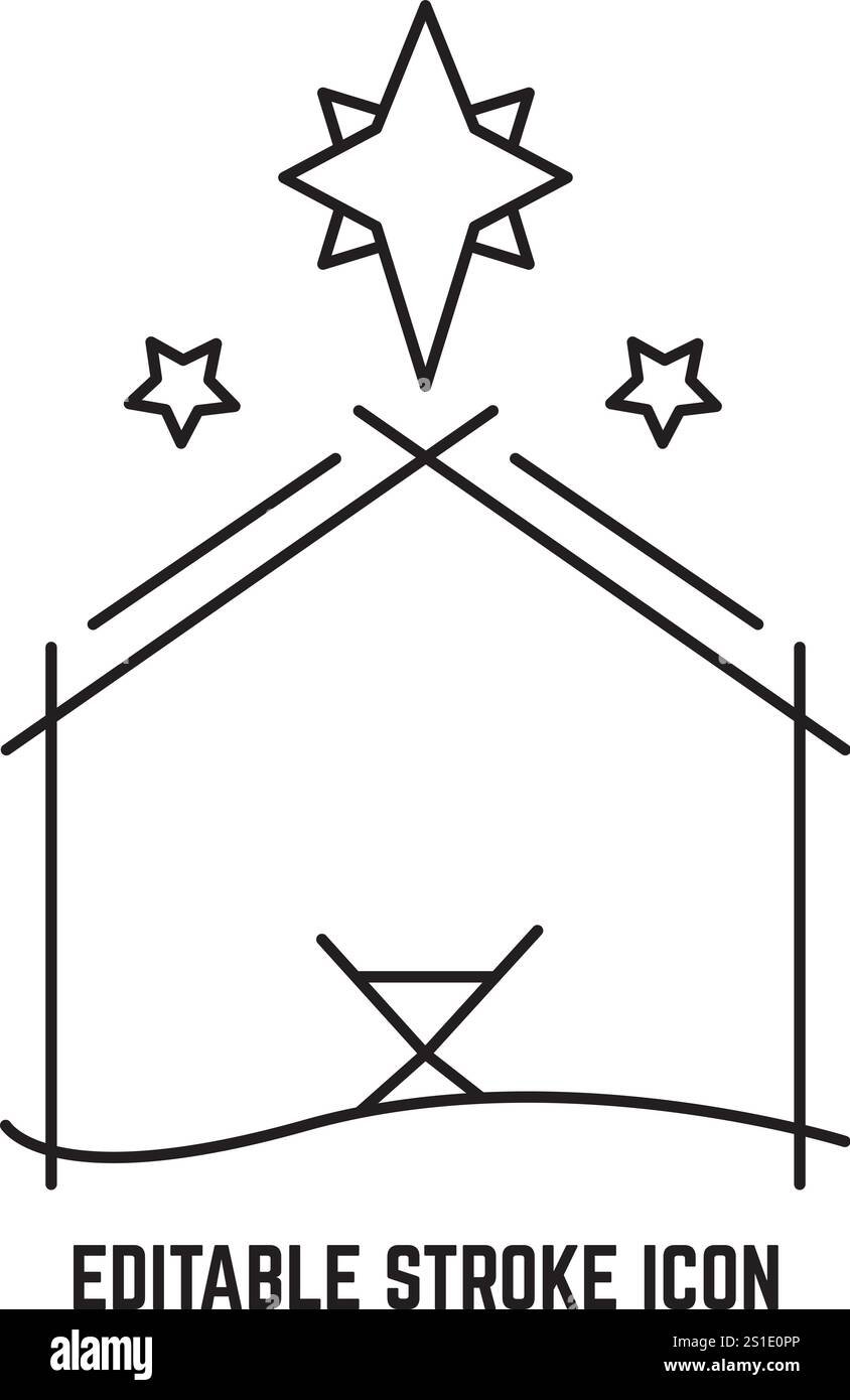 Jesus Geburtsort editierbar Stroke Icon, Weihnachtskrippe, Geburtshaus, Weihnachten, 25. Dezember Stock Vektor