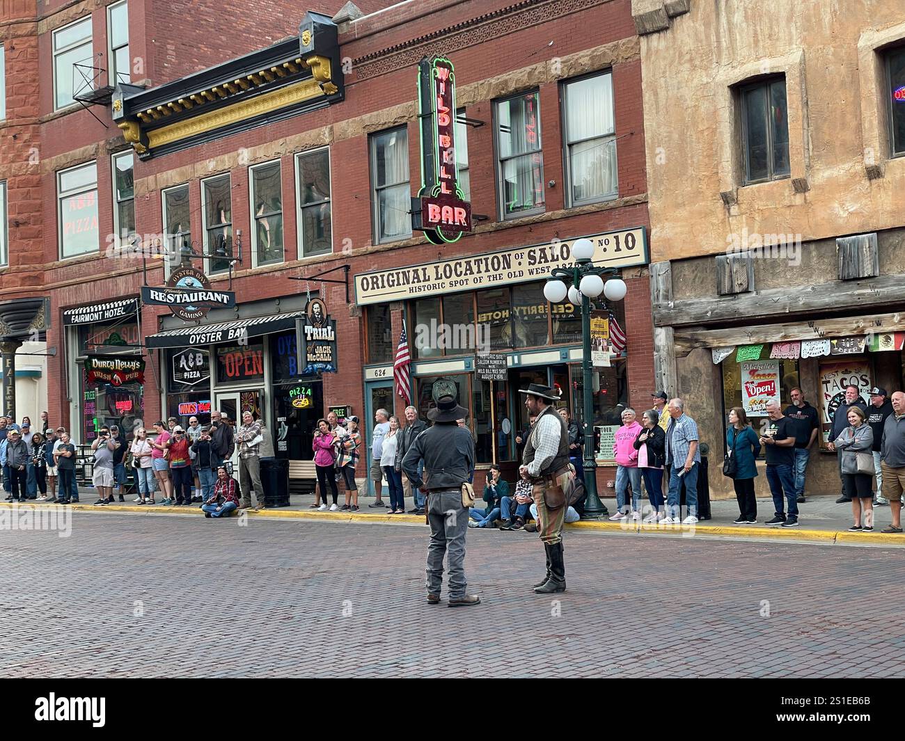 Cowboy-Reenactment, Deadwood Main Street in South Dakota, USA Stockfoto