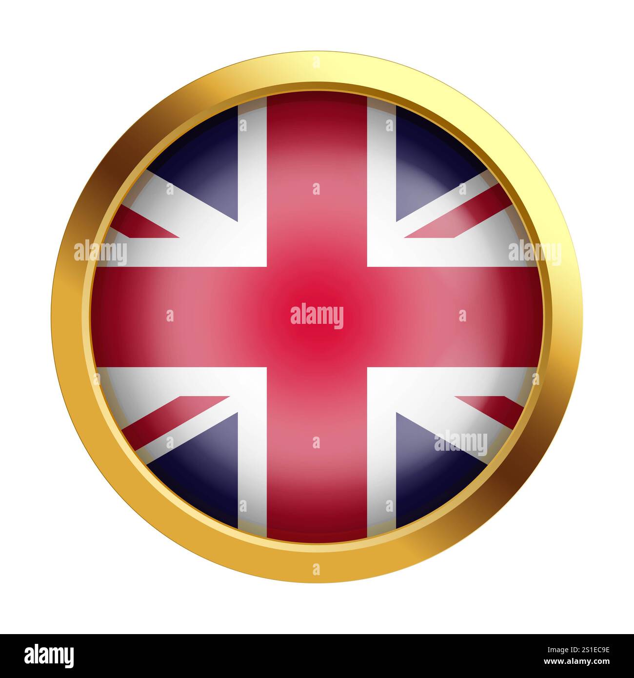 Goldenes Zeichen mit der Flagge Großbritanniens. Vektor. Symbol des nationalen Stolzes und des kulturellen Erbes. Nahaufnahme. Design für Print, Souvenirs, Geschenke, wichtig Stockfoto