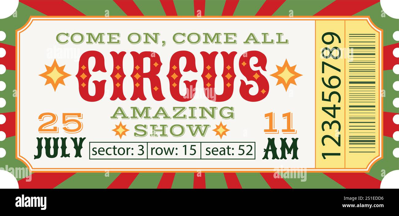 Vorlage für Circus-Tickets. Fantastische Show. Stock Vektor