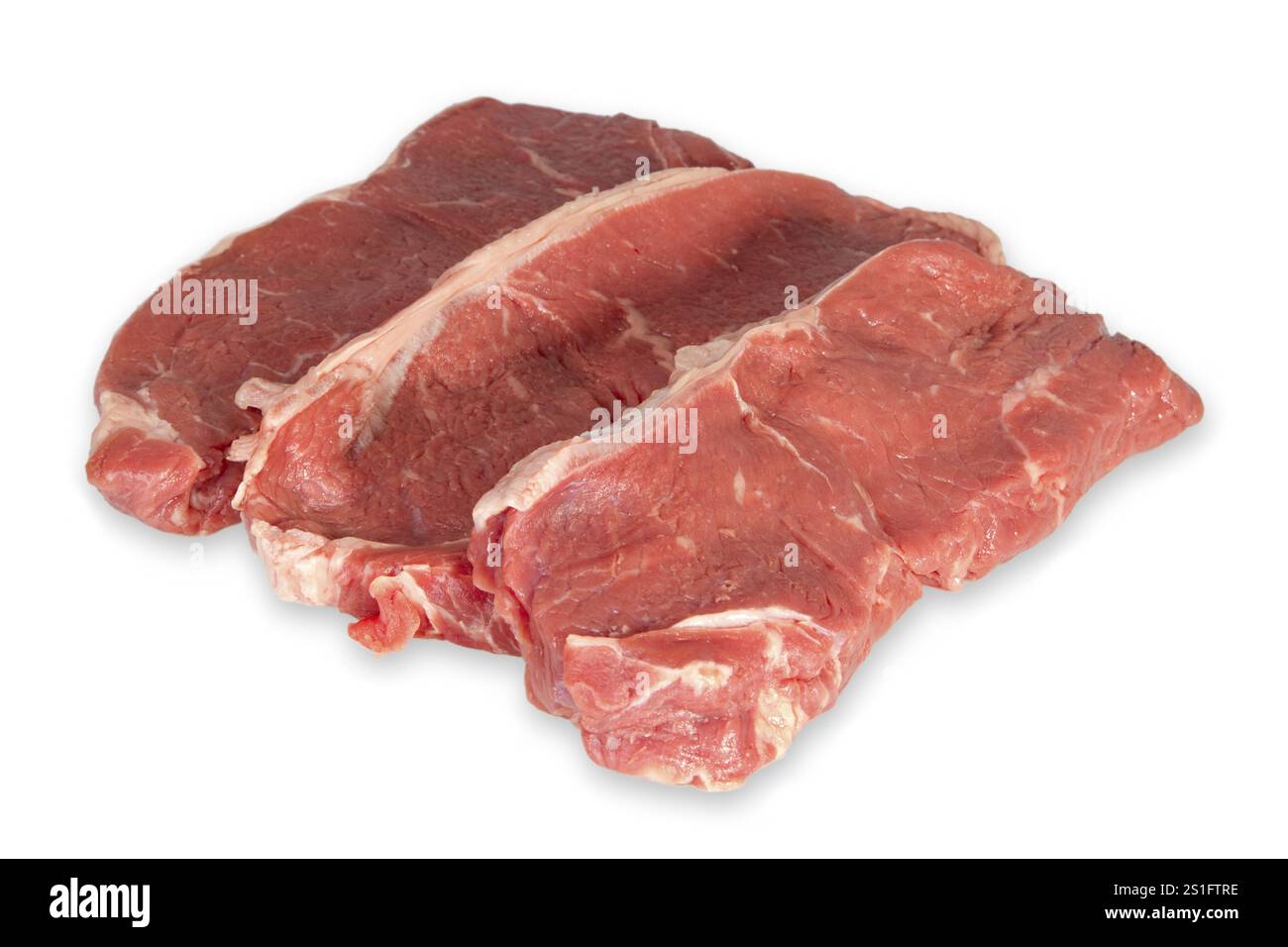 Rindersteaks auf weißem Hintergrund Stockfoto