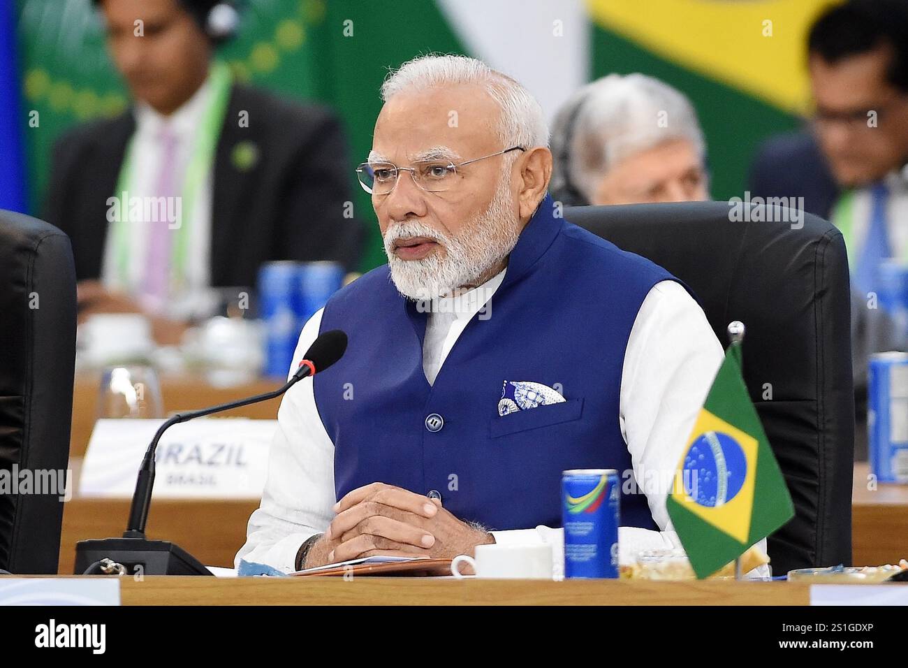 Rio de Janeiro, Brasilien, 19. November 2024, Narendra Modi, Premierminister Indiens, während eines Treffens auf der G20-Plenartagung. Stockfoto