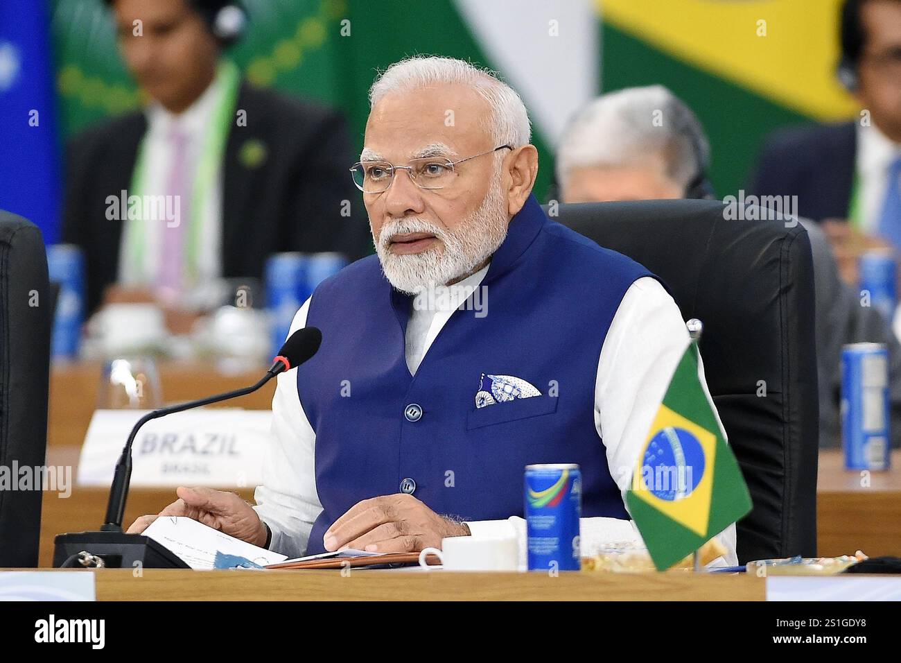 Rio de Janeiro, Brasilien, 19. November 2024, Narendra Modi, Premierminister Indiens, während eines Treffens auf der G20-Plenartagung. Stockfoto