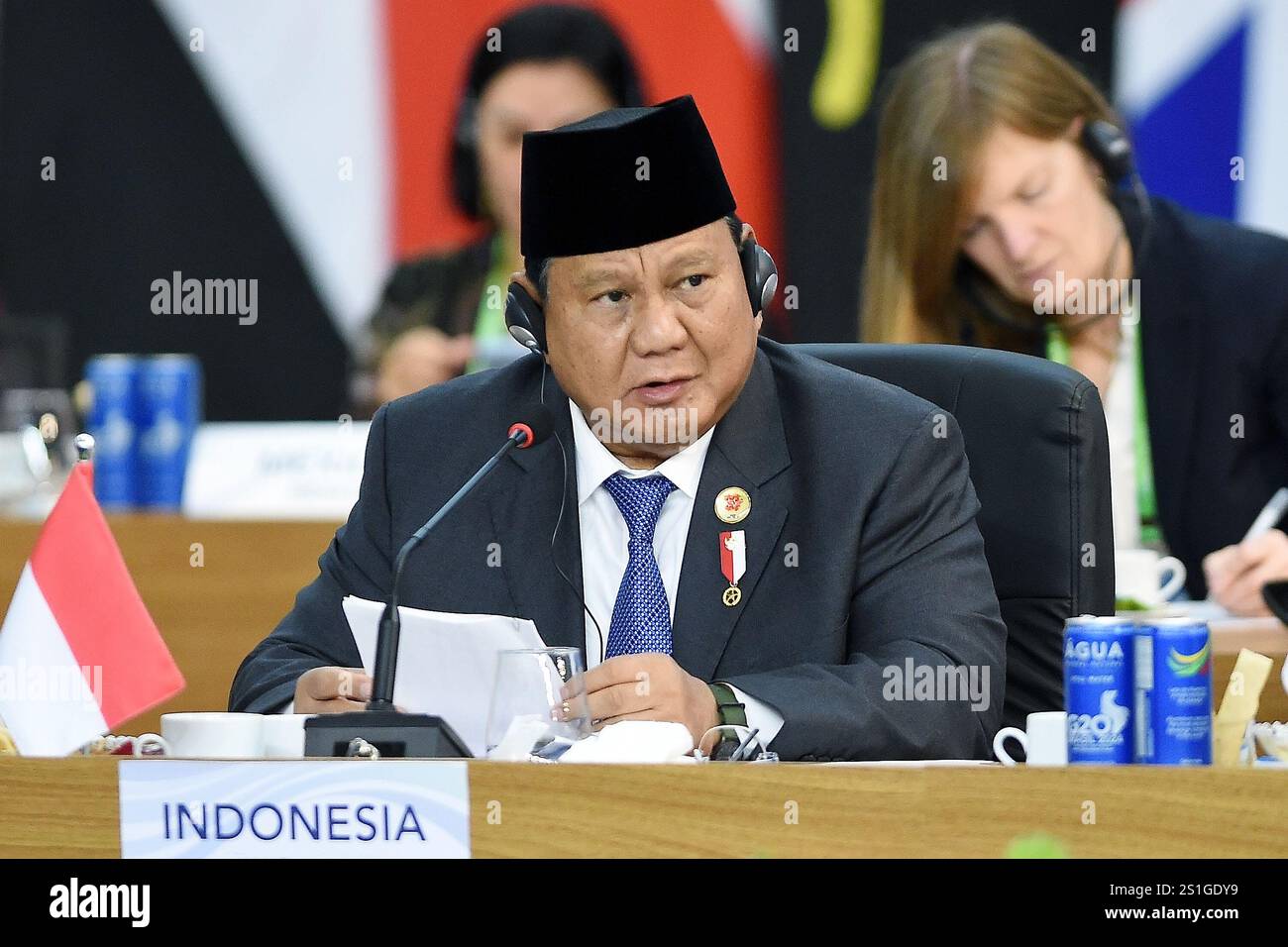 Rio de Janeiro, Brasilien, 19. November 2024, Pabrowo Subianto, Präsident der Republik Indonesien, während eines Treffens auf der G20-Plenartagung. Stockfoto